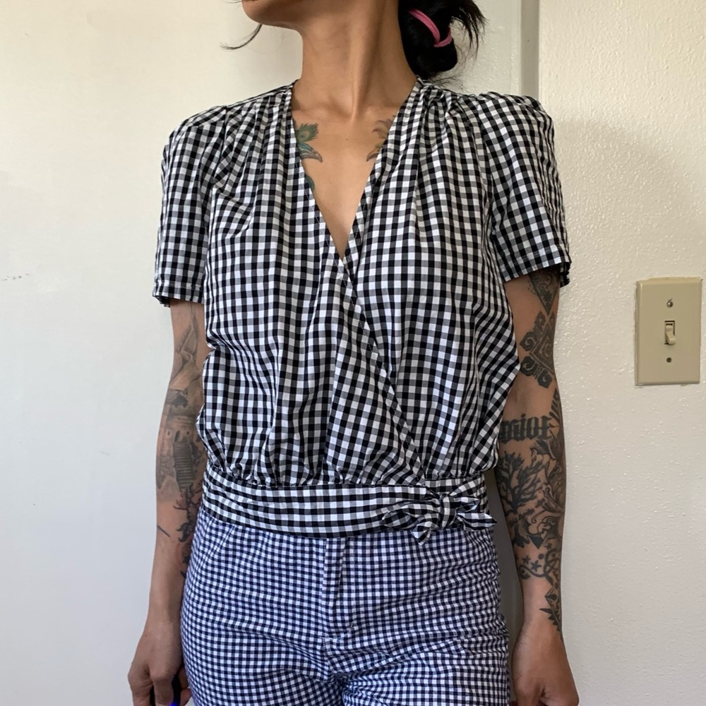 NWOT Madewell Short-Sleeve Wrap Top in Gingham Check Small
